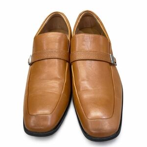 Perry Ellis Leather Square Toe Slip On Loafers Brown Size 12 Dress Shoe